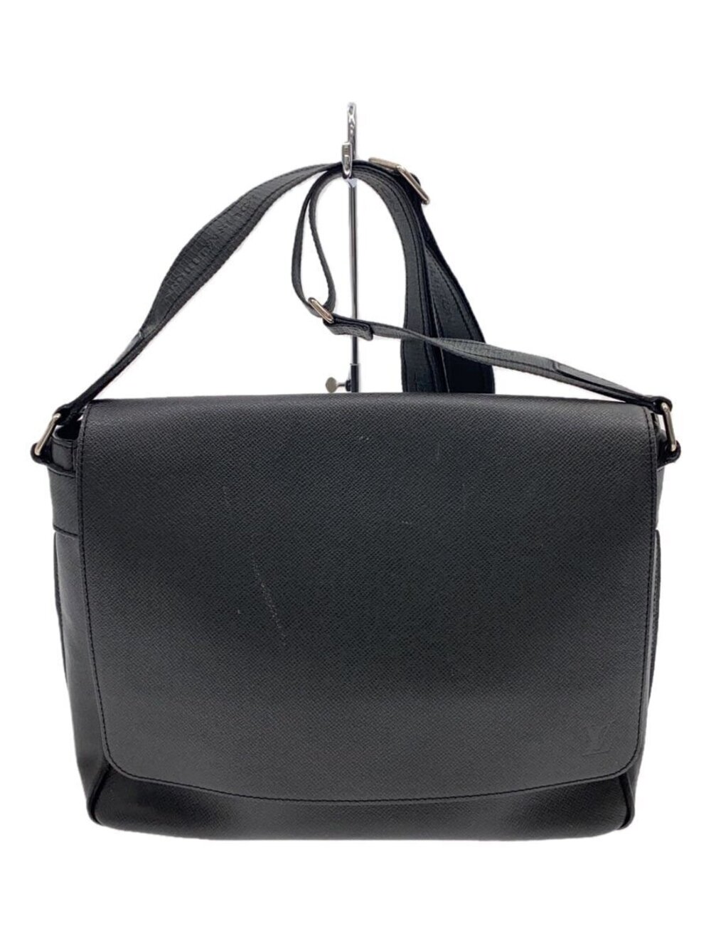 LOUIS VUITTON Roman Taiga Black Shoulder Bag Leather Black Solid